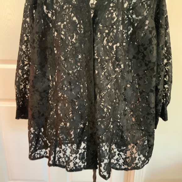 Denim 24/7 Lace Black Button Down Top Plus Size 26 - Picture 4 of 8